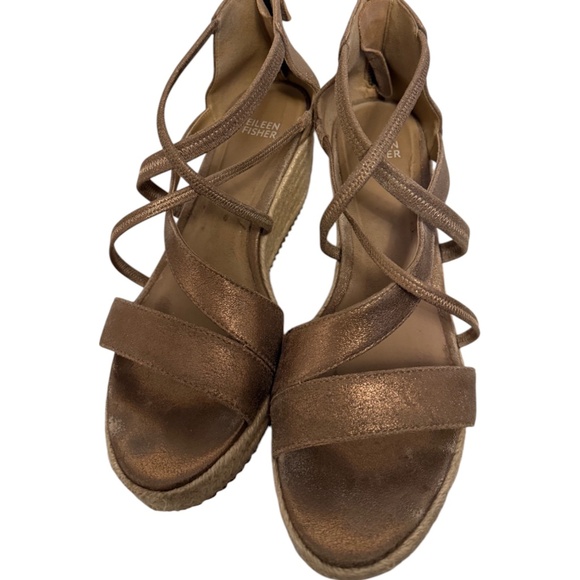EILEEN FISHER “Wanda” Champagne Metallic Suede Espadrille Size 9 - Picture 3 of 5